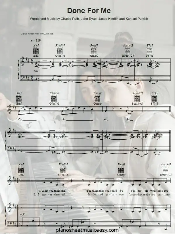 done for me printable free sheet music for piano 