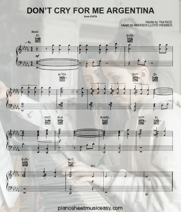 dont cry for me argentina madonna printable free sheet music for piano 