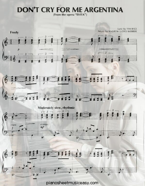 dont cry for me argentina printable free sheet music for piano 