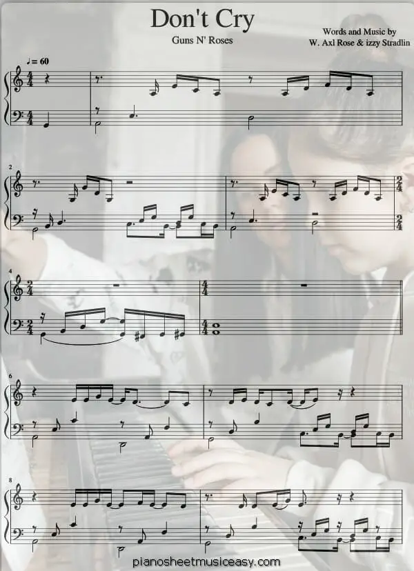 dont cry printable free sheet music for piano 