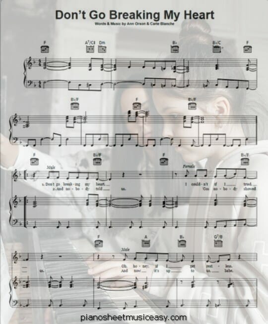 dont go breaking my heart printable free sheet music for piano 