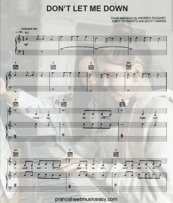 dont let me down the chainsmokers printable free sheet music for piano 