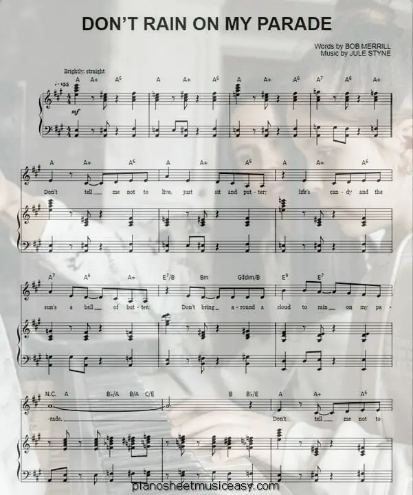 dont rain on my parade printable free sheet music for piano 