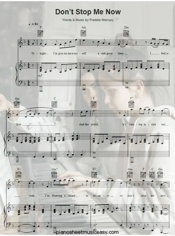 dont stop me now printable free sheet music for piano 
