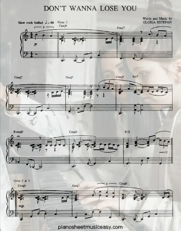 dont wanna lose you printable free sheet music for piano 