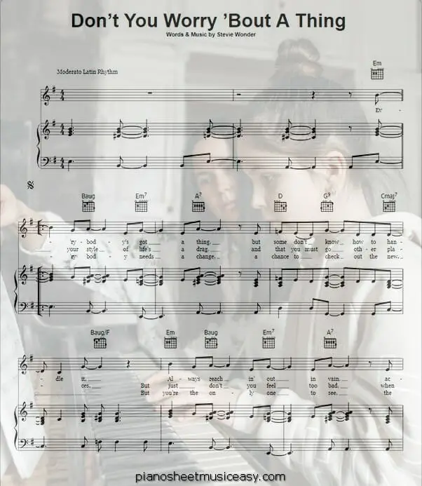 dont you worry bout a thing printable free sheet music for piano 