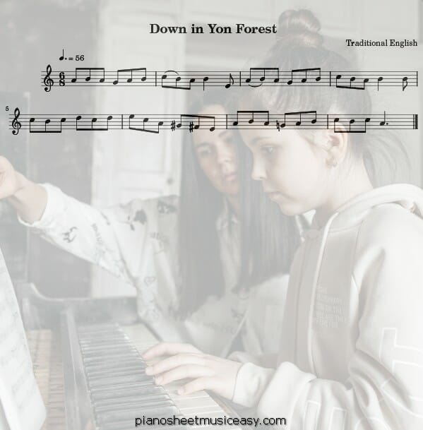down in yon forest flute printable free sheet music for piano 