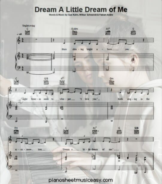 dream a little dream of me Ella Fitzgerald printable free sheet music for piano 