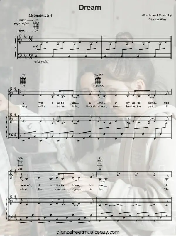 dream priscilla ahn printable free sheet music for piano 