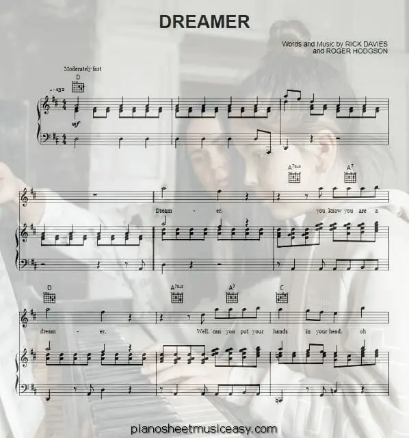 dreamer printable free sheet music for piano 