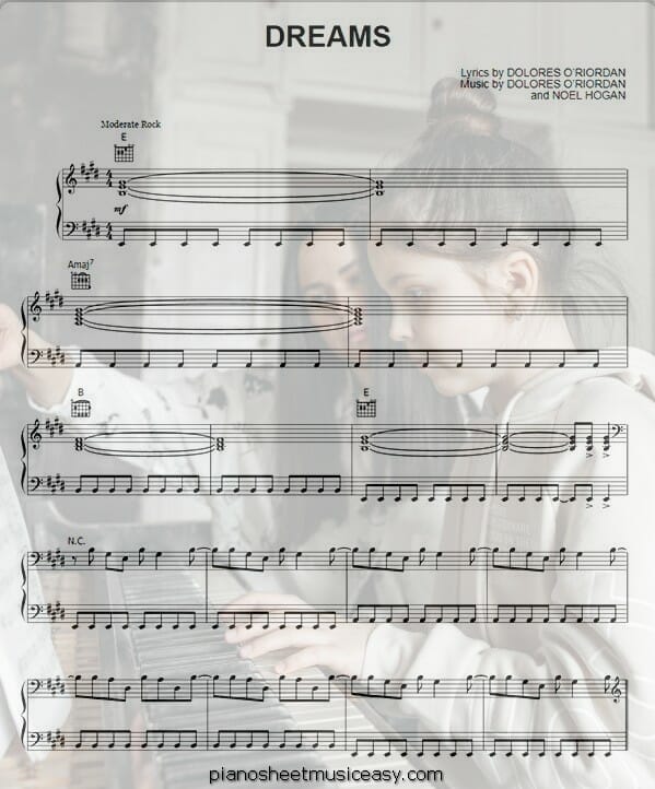 dreams the cranberries printable free sheet music for piano 