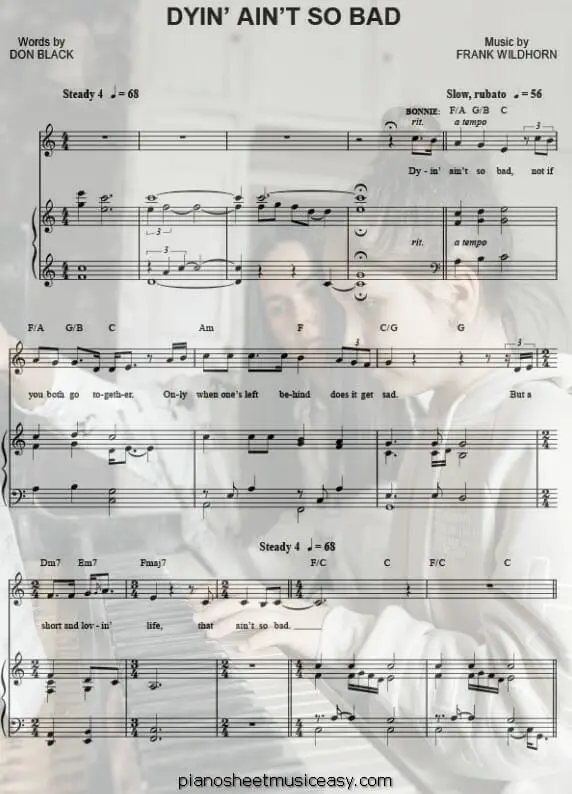 dyin aint so bad printable free sheet music for piano 
