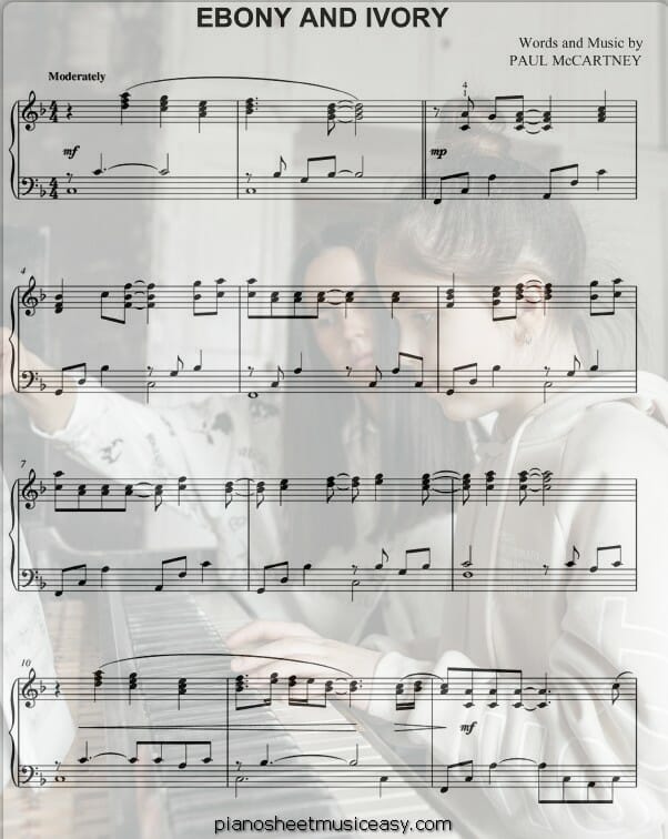 ebony and ivory printable free sheet music for piano 