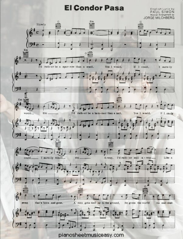 el condor pasa printable free sheet music for piano 