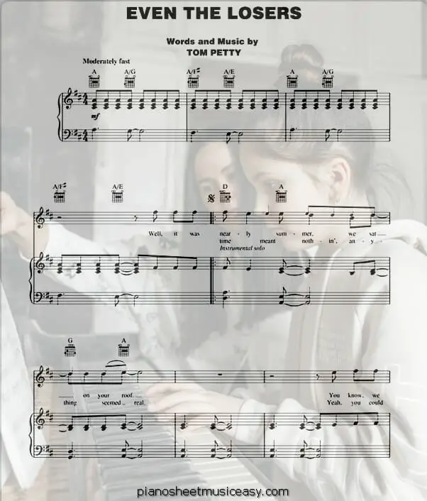 even the losers printable free sheet music for piano 