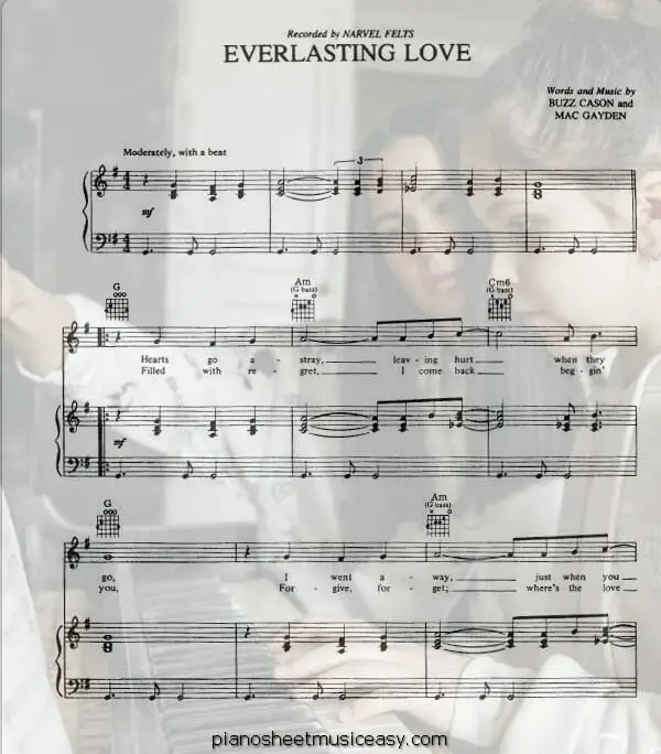 everlasting love printable free sheet music for piano 