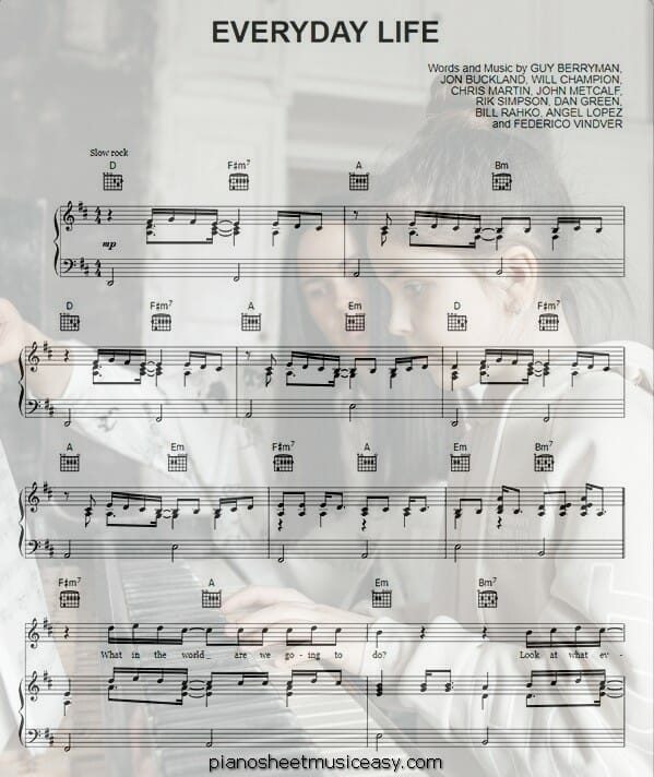 everyday life printable free sheet music for piano 