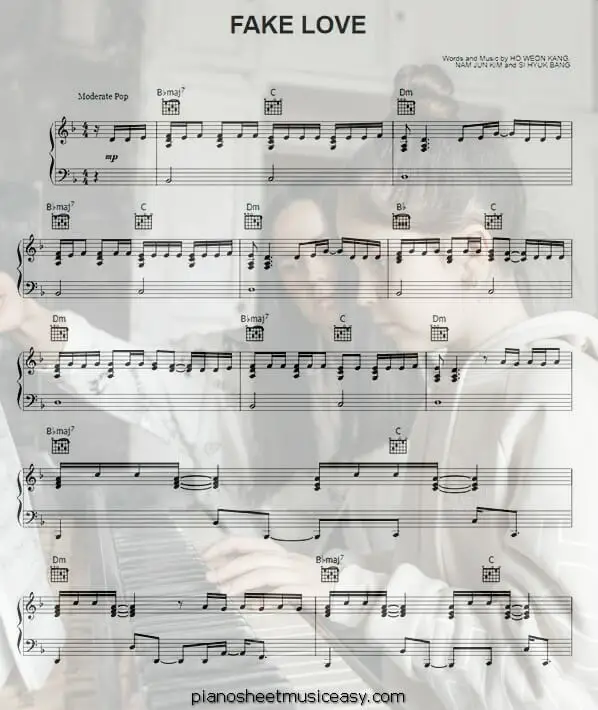 fake love printable free sheet music for piano 
