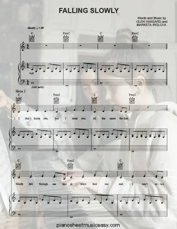 falling slowly printable free sheet music for piano 