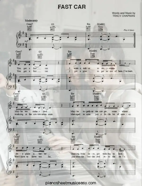 fast car printable free sheet music for piano 