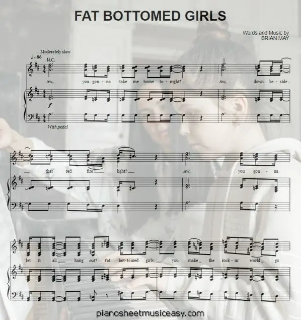 fat bottomed girls printable free sheet music for piano 