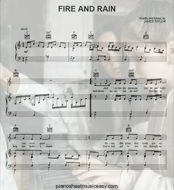 fire and rain printable free sheet music for piano 