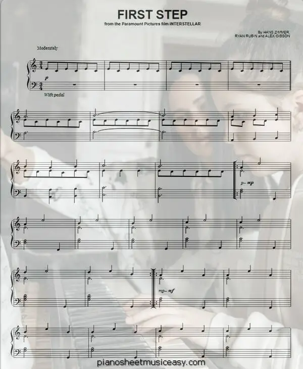 first step from interstellar printable free sheet music for piano 