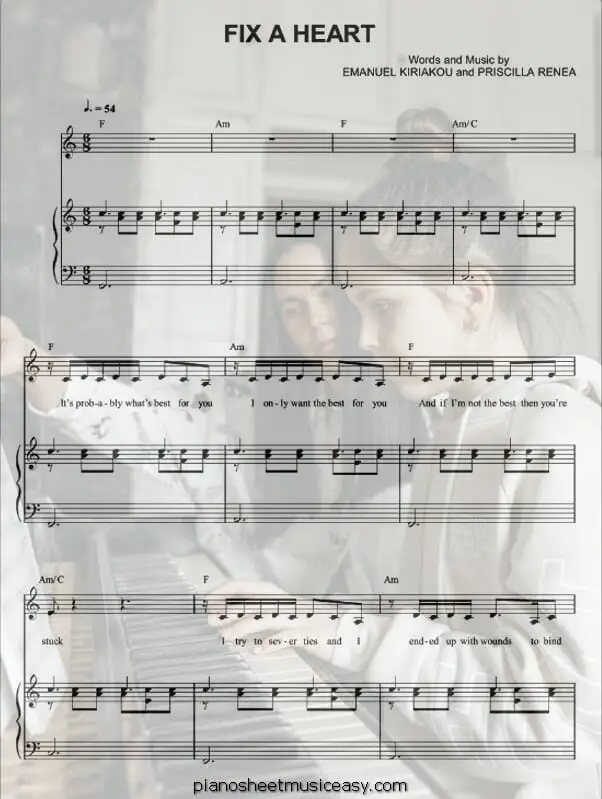 fix heart printable free sheet music for piano 