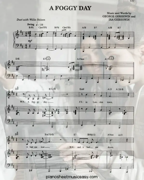 foggy day printable free sheet music for piano 