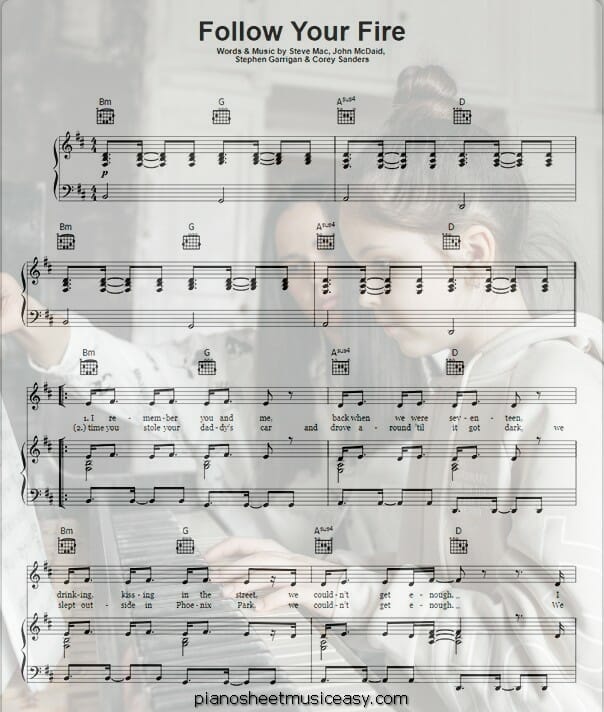 follow your fire printable free sheet music for piano 