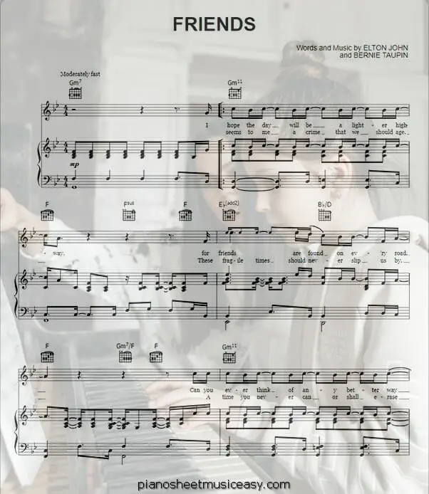 friends elton john printable free sheet music for piano 
