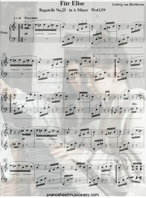 fur elise printable free sheet music for piano 