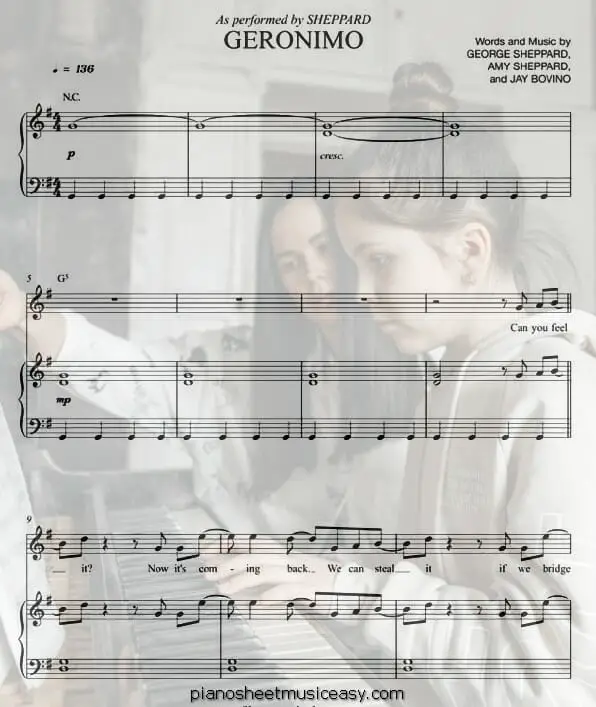 geronimo printable free sheet music for piano 