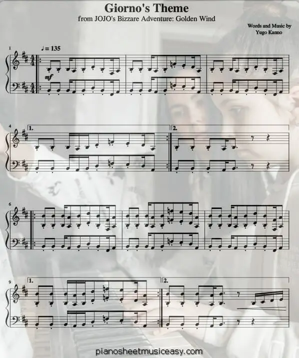 giornos theme printable free sheet music for piano 
