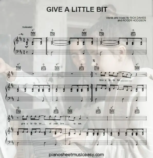 give a little bit printable free sheet music for piano 