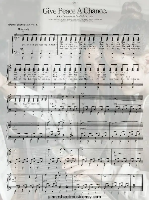 give peace a chance printable free sheet music for piano 