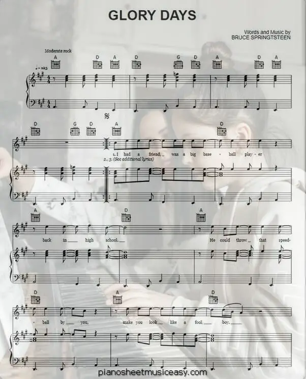glory days printable free sheet music for piano 