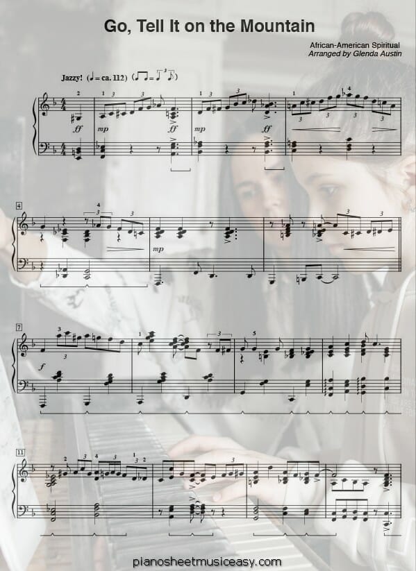 go tell it on the mountain piano printable free sheet music for piano 