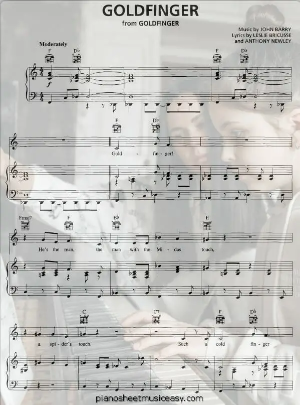 goldfinger printable free sheet music for piano 
