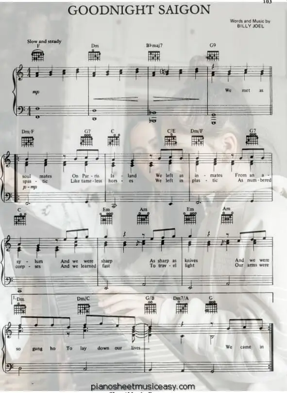 goodnight saigon printable free sheet music for piano 