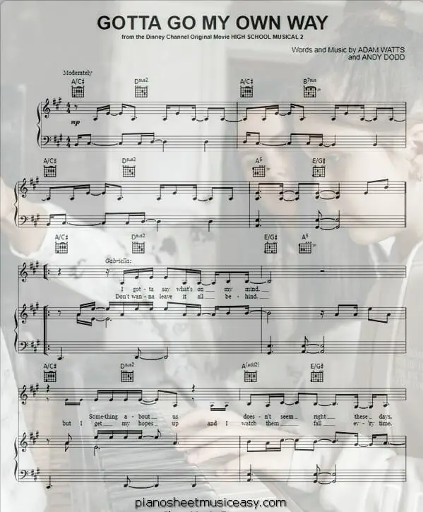 gotta go my own way printable free sheet music for piano 