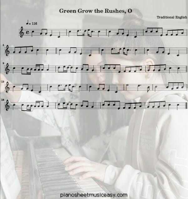 green grow the rushes o flute printable free sheet music for piano 