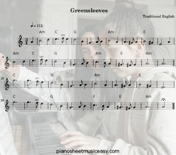 greensleeves flute printable free sheet music for piano 