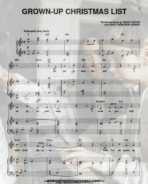 grown up christmas list printable free sheet music for piano 