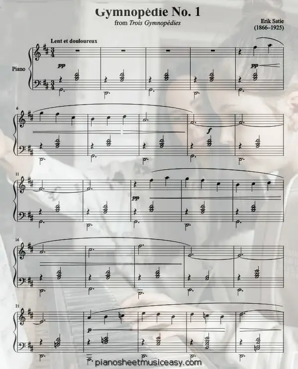gymnopedie no1 printable free sheet music for piano 