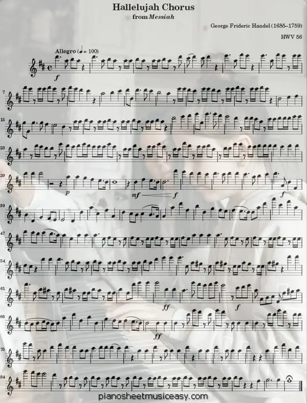hallelujah chorus flute printable free sheet music for piano 
