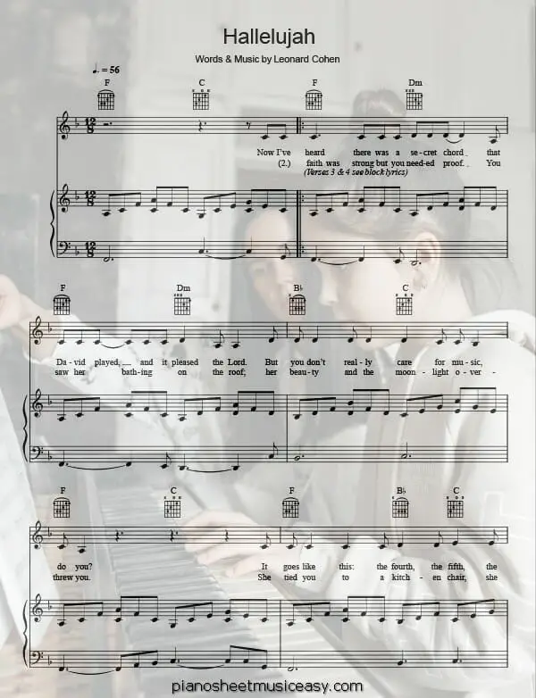 hallelujah piano printable free sheet music for piano 