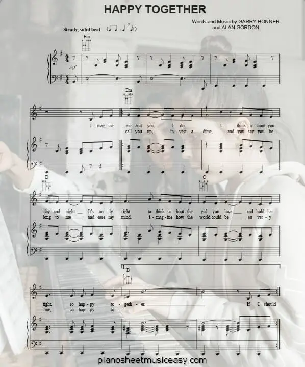 happy together printable free sheet music for piano 
