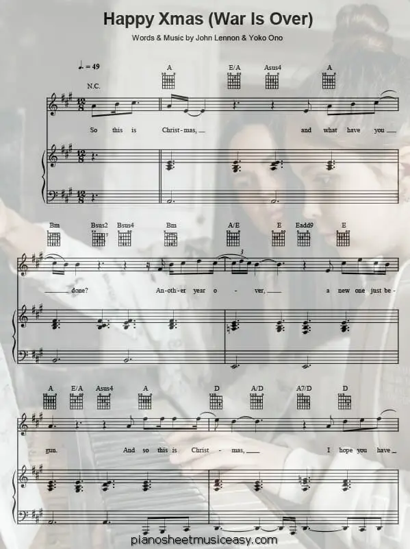 happy xmas war is over printable free sheet music for piano 