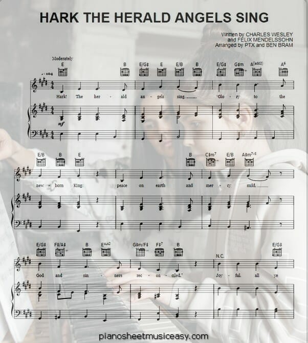 hark the herald angels sing pentatonix printable free sheet music for piano 